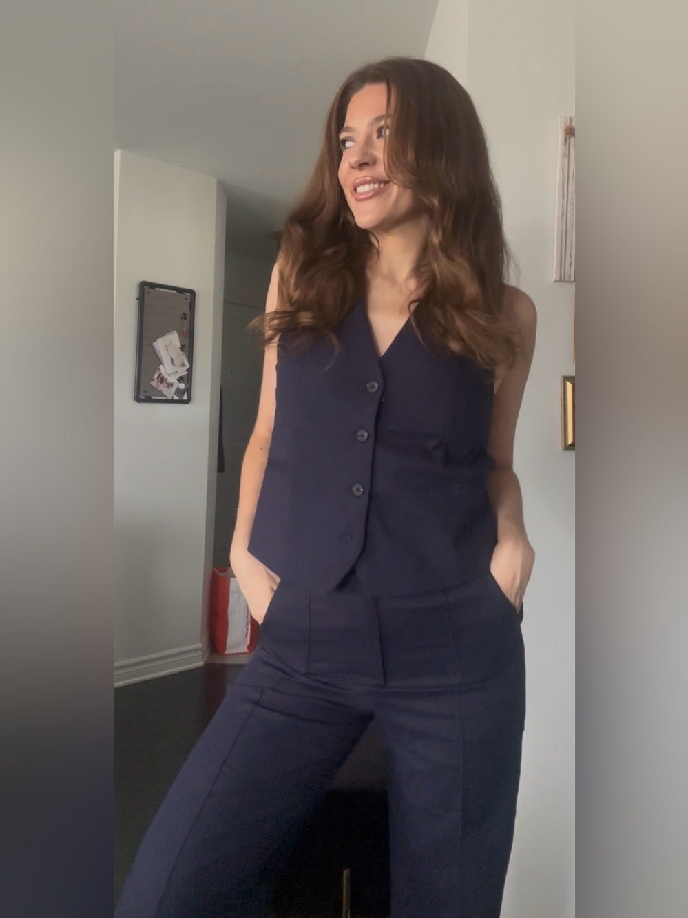 Zara Sleeveless Tailored Vest and High-Waist Pants Set in Navy